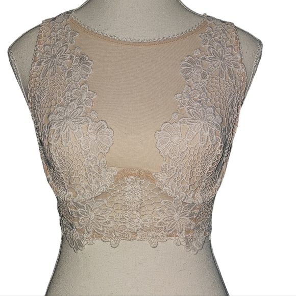Victorias Secret Dream Angels Lace Mesh Long Line Bra Neutral Floral Boho Sz 32D - Picture 2 of 16